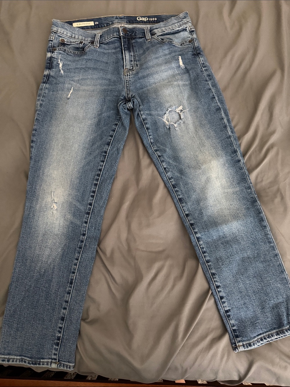 GAP Light Blue Distressed Straight Leg Jeans